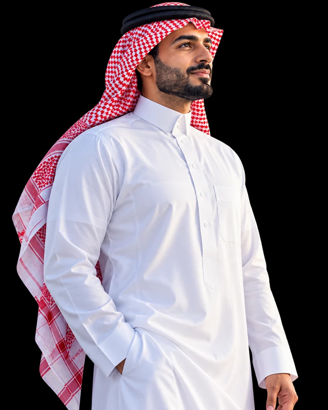 رجل أعمال سعودي بالزي الرسمي ينظر إلى الأفق